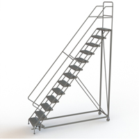 Safety Slope Rolling Ladder, 13 Steps, Serrated, 50° Incline, 130" High Dufferin Supply