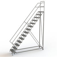 Safety Slope Rolling Ladder, 14 Steps, Serrated, 50° Incline, 140" High Dufferin Supply