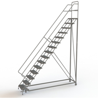 Safety Slope Rolling Ladder, 15 Steps, Serrated, 50° Incline, 150" High Dufferin Supply