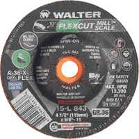 FLEXCUT MILL SCALE Grinding Wheel, 4-1/2", 36 Grit, Aluminum Oxide, 5/8"-11, 13300 RPM, Type 29 Dufferin Supply
