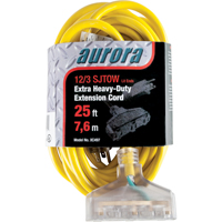Vinyl Extension Cord with Light Indicator, Outdoor, SJTOW, 12/3 AWG, 15 A, 3 Outlet(s), 25' Dufferin Supply