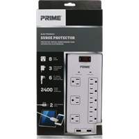 USB Charging Surge Protectors, 8 Outlets, 2400 J, 1875 W, 6' Cord Dufferin Supply