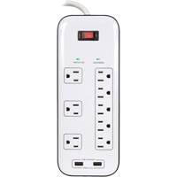 USB Charging Surge Protectors, 8 Outlets, 2400 J, 1875 W, 6' Cord Dufferin Supply